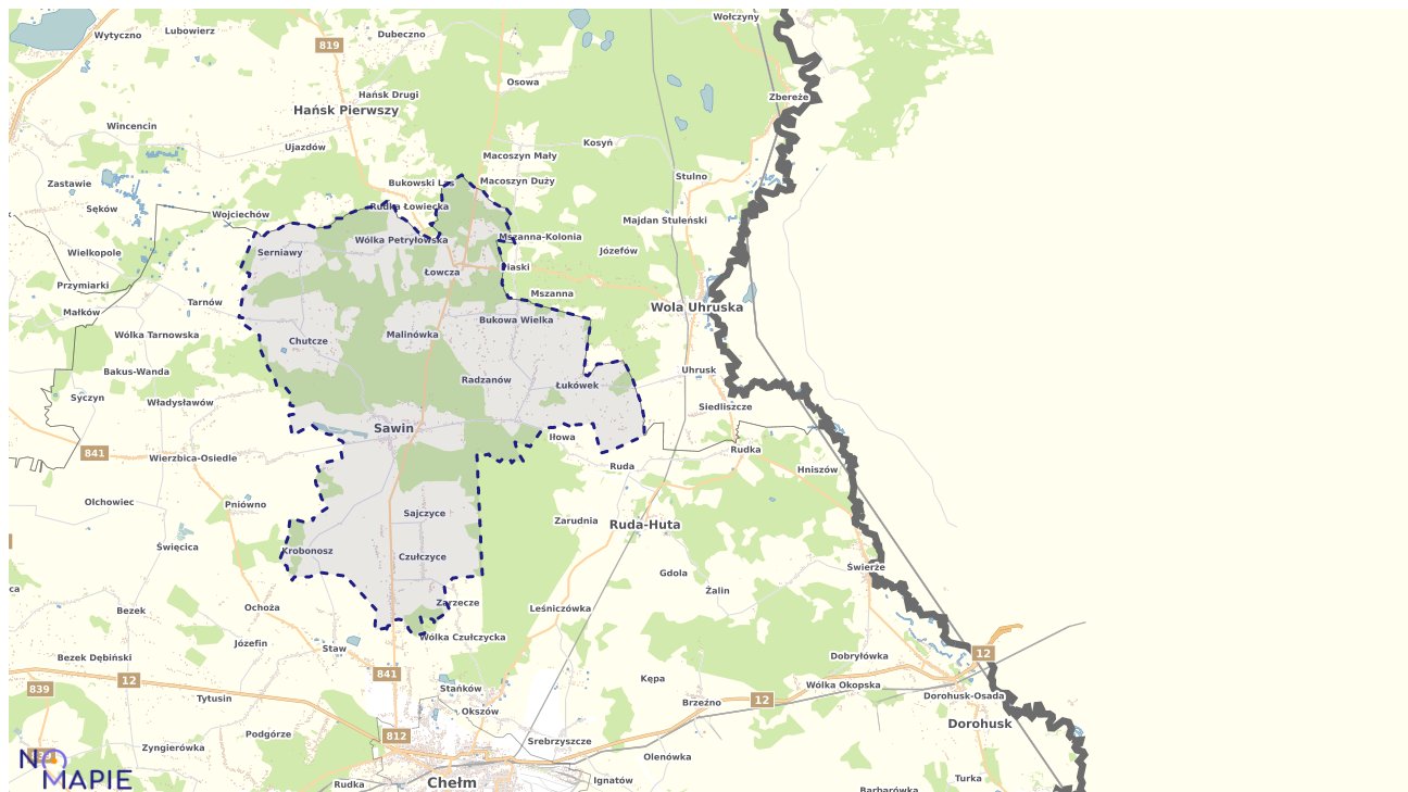 Mapa obszarów ochrony przyrody Sawina