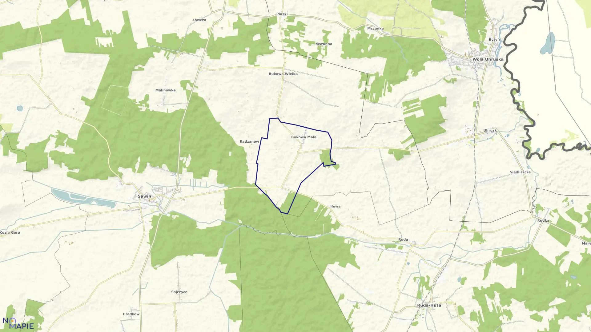 Mapa obrębu BUKOWA MAŁA w gminie Sawin