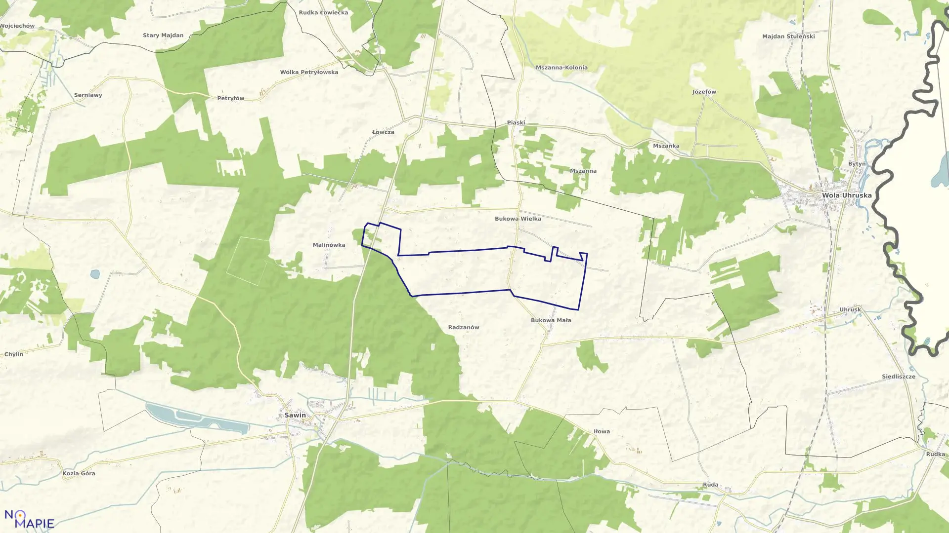 Mapa obrębu BUKOWA WIELKA CZ.I w gminie Sawin