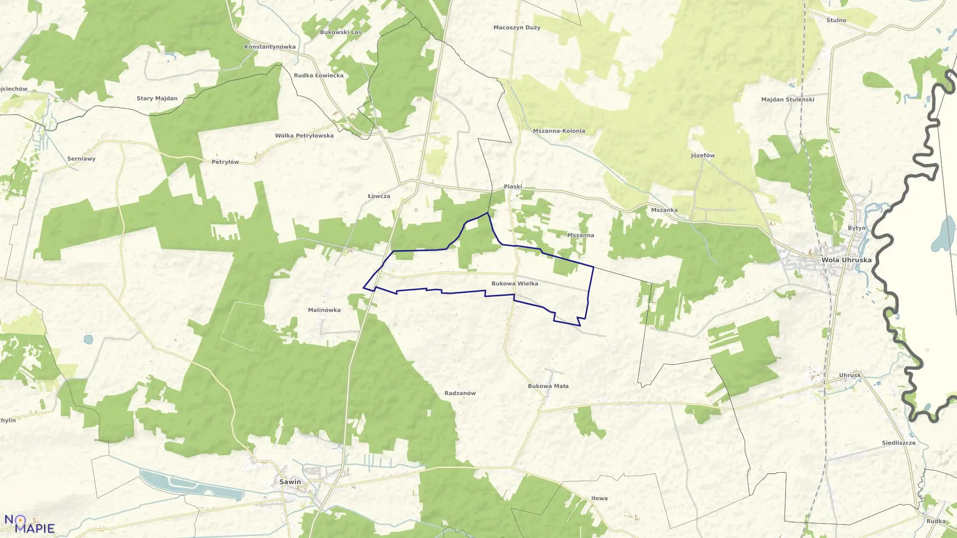 Mapa obrębu BUKOWA WIELKA CZ.II w gminie Sawin