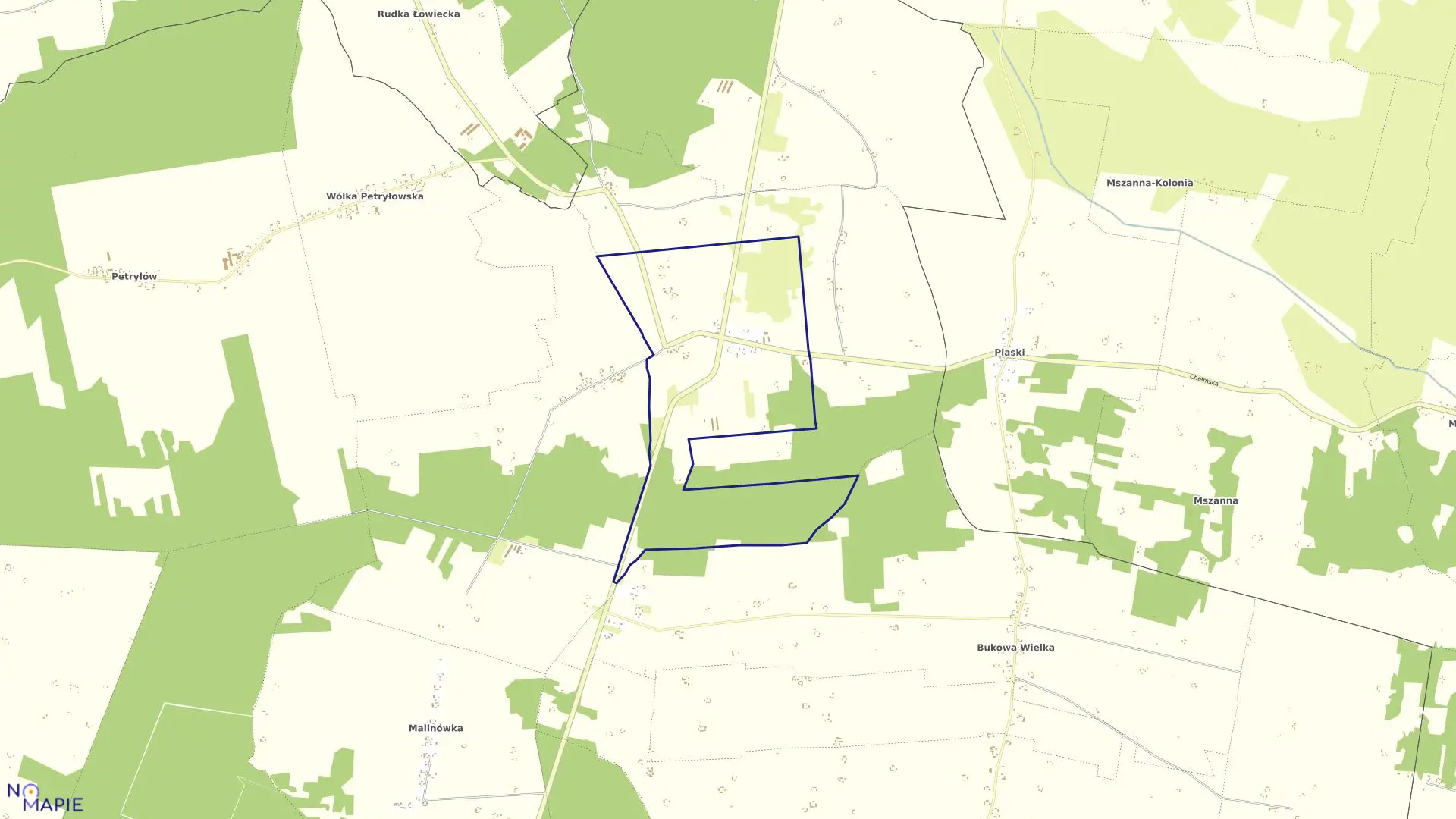 Mapa obrębu ŁOWCZA-KOLONIA w gminie Sawin